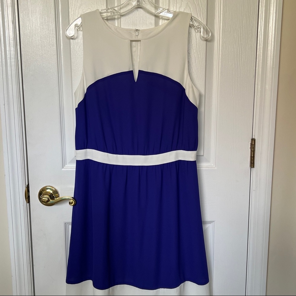 LOFT Ann Taylor 2 Tone purple & white lined sheath A-line sleeveless dress sz 6